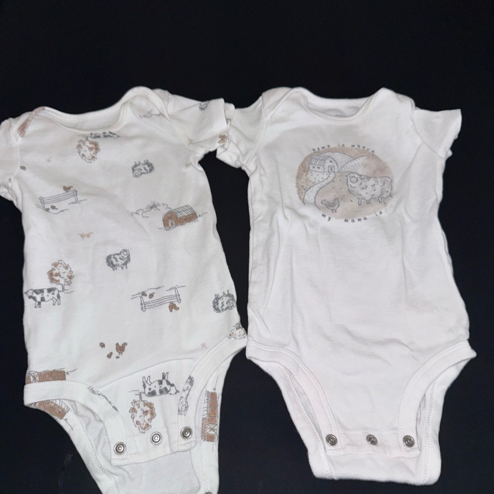 Carter's White Farm Animal Short-Sleeve Baby Bodysuits - Set of 2